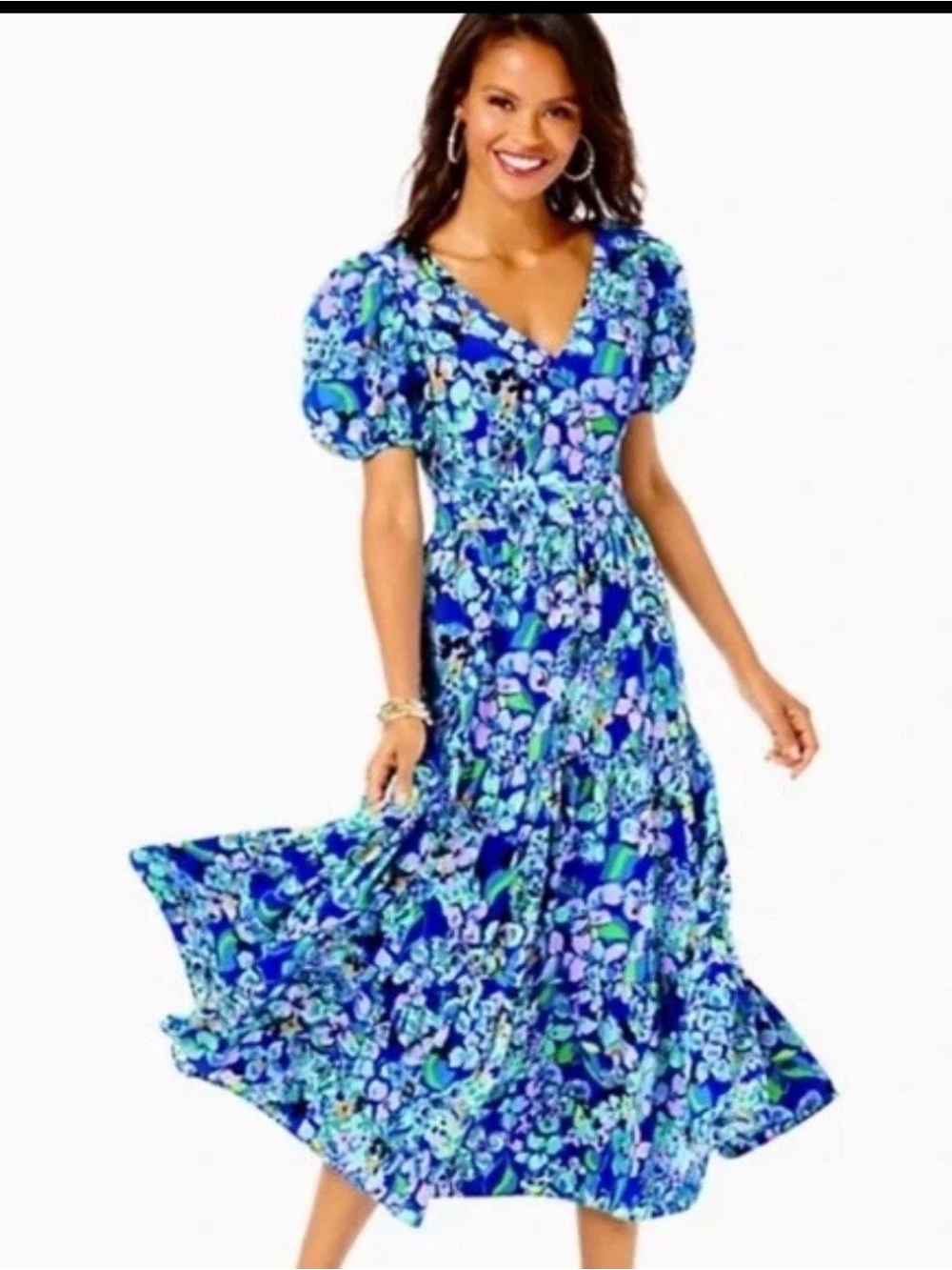 Lilly Pulitzer NWT Grace Tiered Floral Midi Dress Size 12 - Picture 3 of 6
